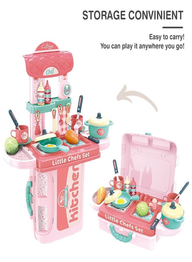 STOFFIER GARTEN Kitchen Play Set Toy for Kids Boys and Girls - Pink - Image 4